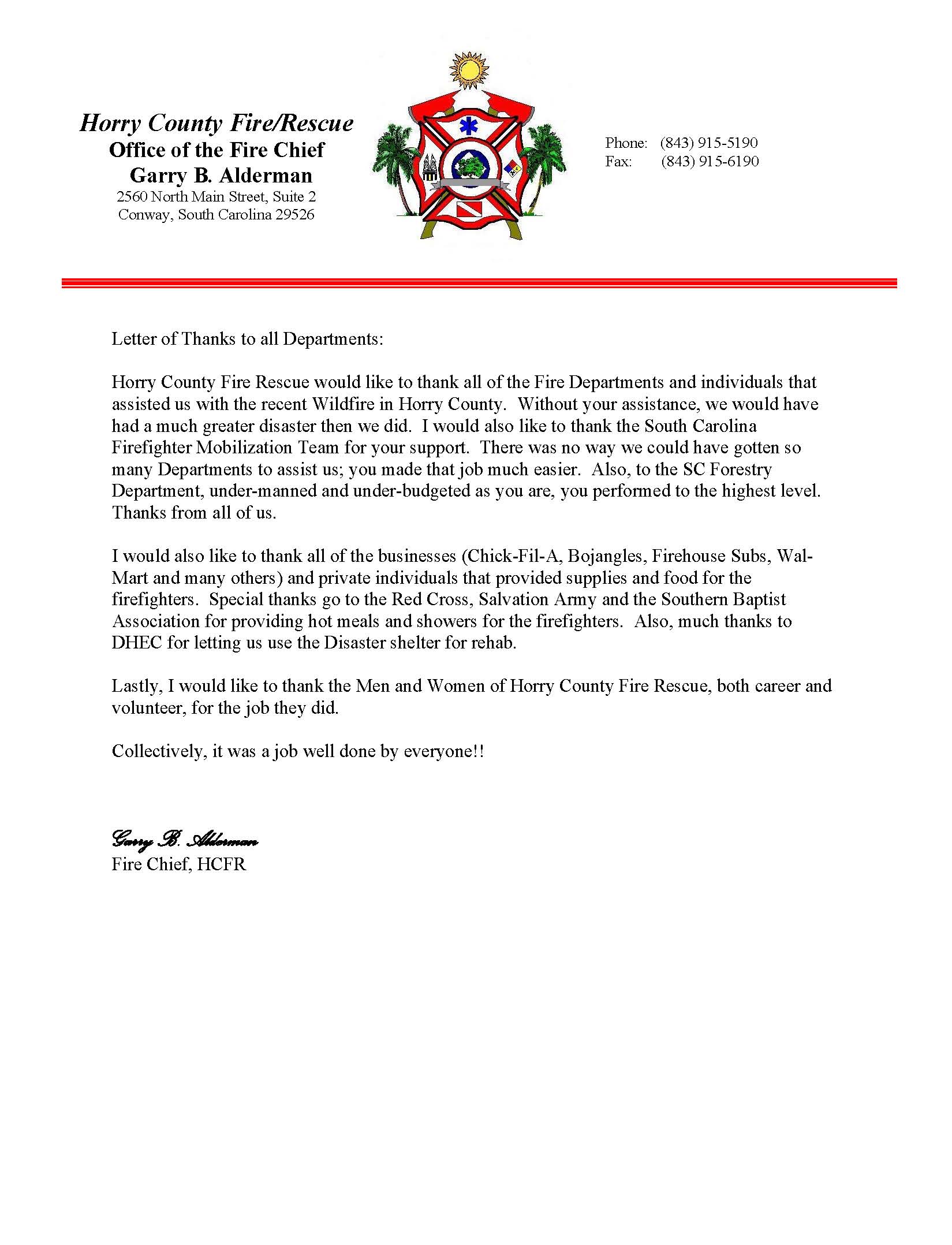 Sample Letter Of Appreciation For A Job Well Done from www.colletonfire.com